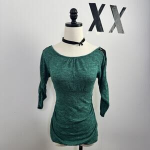 Vintage Y2K Off Shoulder Dolman Knit Top Open Lace Sleeve Slouchy Indie Sleaze S